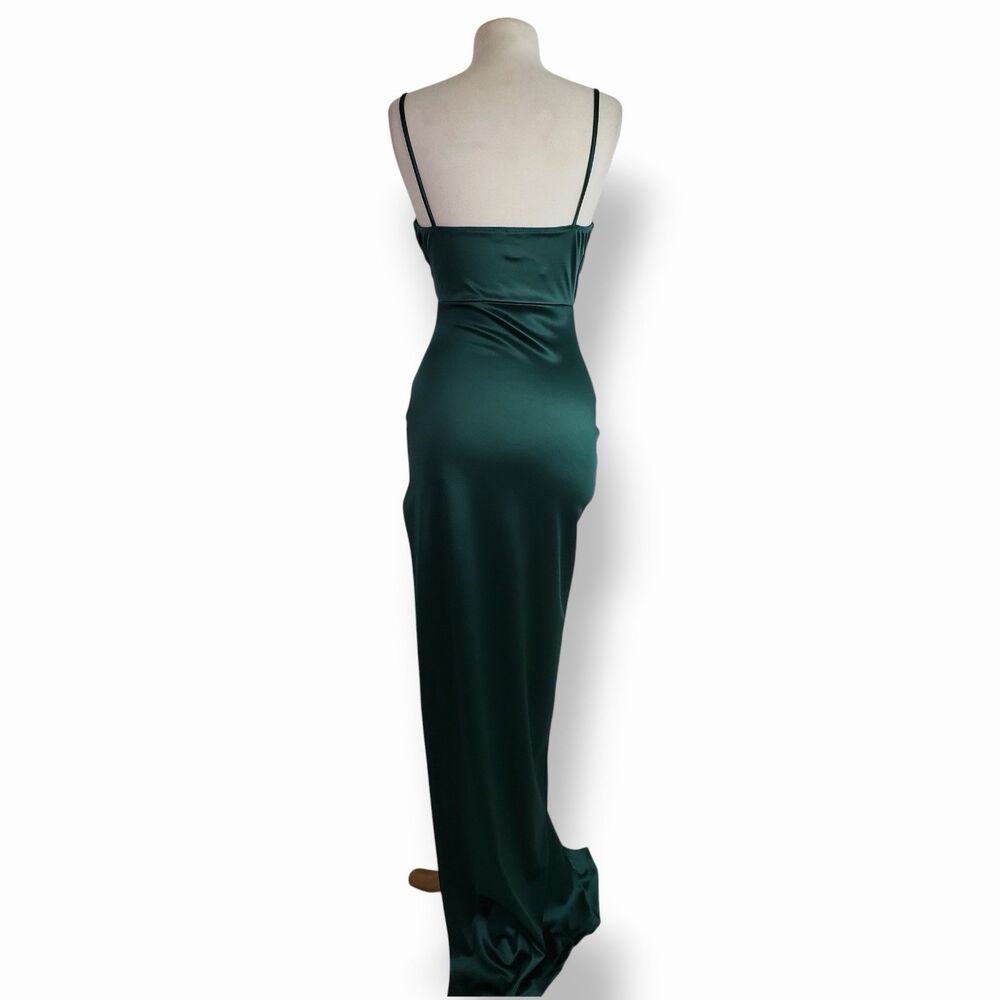 Windsor Lola High Slit Satin Formal Evening Gown Emerald Hunter Green Medium - Picture 6 of 10